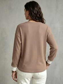 SHEIN LUNE 女款秋季休閒拼色拼接 T 恤 - 彩色 - 查看 2
