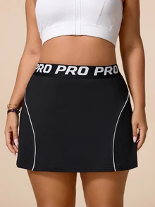 SHEIN Rhythm Era Women's Letter Waist Anti-Exposure Contrast Color Sports Skirt Shorts - Black - View 3