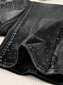 Comfortcana Celana Jeans Slim Fit Model Flare Ukuran Plus Kasual dengan Hiasan Rhinestone - Hitam - View 4