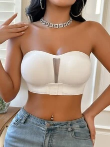SHEIN 黑色性感直橫前扣式聚攏無肩帶防滑內衣 - 白色 - 查看 4
