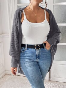 Shapeblank Cardigan Lengan Panjang Wanita Ukuran Besar Warna Polos Kasual Elegan Serbaguna untuk Sehari-hari, Cocok untuk Guru, Acara Formal, dan Keluar Rumah Warna Abu-abu Musim Gugur - Dark Grey - View 3