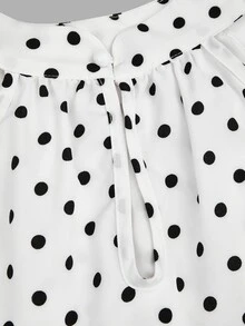 Sweetra Plus Size Halter Neck Polka Dot Sleeveless Flared Blouse - White - View 5