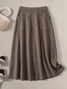 Rusticease Vintage Fashion Pocket Midi Skirt For Middle-Aged And Elderly Women - Brown - View 1