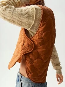 Bohemela Jaket Rompi Wanita Ukuran Besar Motif Bunga Jacquard dengan Bagian Depan Terbuka - MultiWarna - View 5