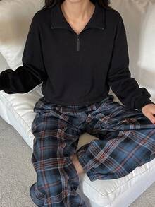 DAZY 春季寬鬆2件式休閒舒適女款居家服套裝 - 黑色 - 查看 3