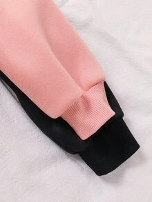 SHEIN 女童小女孩純色愛心圖案連帽秋季運動衫與內搭褲套裝，件 - 彩色 - 查看 5