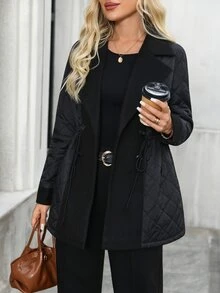 EMERY ROSE Jaket Kasual Musim Dingin Serbaguna untuk Wanita dengan Tali Serut di Pinggang, Pakaian Musim Gugur untuk Wanita, Busana Musim Dingin untuk Wanita - Hitam - View 6