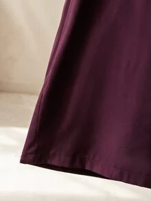Seusyu 女款領口長袖蝴蝶印花休閒優雅 L'amoure 日常寬鬆大尺碼 2 件套 早午餐派對 粉紫色 秋季 - 酒紅色 - 查看 6