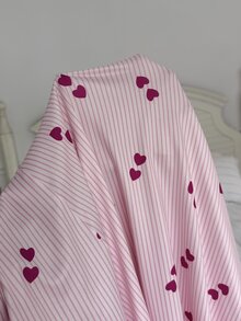 Moonlight&Mama Casual Striped Heart Print Lace Patchwork Nursing Camisole And Robe 2 Pieces Maternity Sleepwear Set - Pink - View 8