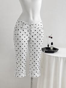 Flirla 6-Inch Women's Polka Dot Casual Denim Skinny Pants - Multicolor - View 4