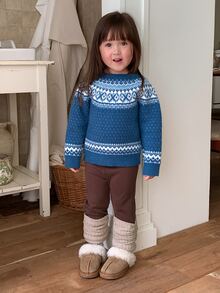 DAZY Baby Girl Color Block Patchwork Long Pants Casual Autumn/Winter - Coffee Brown - View 7
