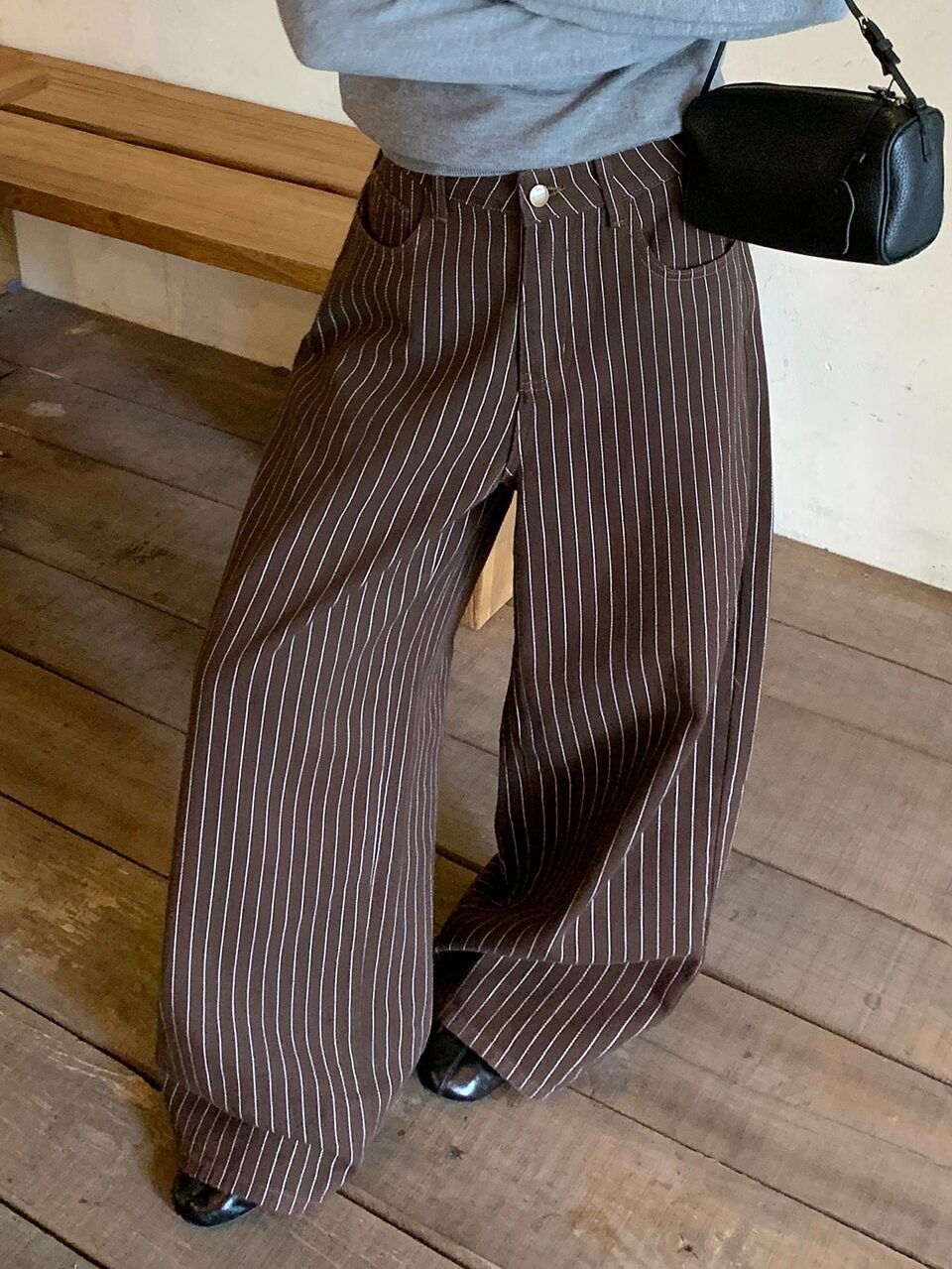 Women's Striped Pocket Wide Leg Loose Casual Denim Jeans