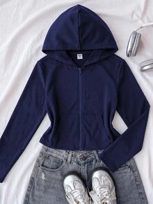 Tween Girl Autumn/Winter New Kids Light Gray Zip-Up Knit Sweatshirt - Blue - View 3