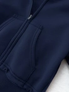 青少年女孩深藍色拉鍊連帽運動衫與運動長褲休閒套裝 - 藏蓝色 - 查看 5