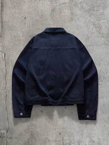 AXEPEAK Men's High Street Washed Blue Zipper Front Denim Jacket And Denim Jeans Casual Set - Navy Blue - View 8