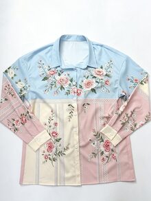 Trelyra 女款甜美度假風花卉印花鈕扣襯衫 - 彩色 - 查看 7