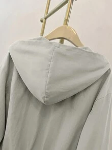 SHEIN 青少年女孩編織純色貼袋短版寬鬆休閒連帽外套 - 橄欖綠 - 查看 6