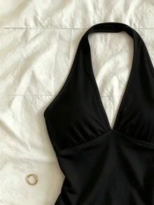 SHEIN 大尺碼女款休閒掛脖上衣，當紅時尚 Y2K 黑色上衣 - 彩色 - 查看 3