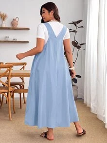 Enliva Plus Size Loose Black Strap Dress - Baby Blue - View 2