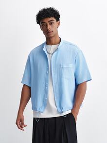 TOKVUE Men's Solid Color Short Sleeve Single-Breasted Casual Commuter Shirt - Baby Blue - View 7
