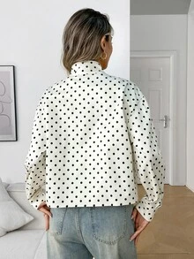 Elyressa 女款編織波點休閒秋季通勤外套 - 杏色 - 查看 2