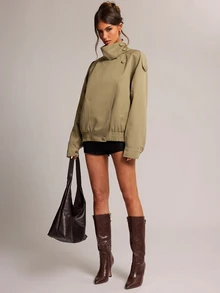 SHEIN BAE 女款休閒通勤外套，秋季 - 軍綠色 - 查看 6
