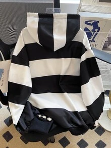 GlowEve Women's Casual Colorblock Striped Hooded Sweatshirt, Autumn/Winter - Black - View 2