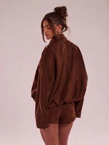 SHEIN BAE Minimalist Casual Versatile Solid Color Shorts - Brown - View 2
