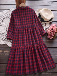 Rusticease Plus Size Plaid Lapel Long Sleeve Button Front Ruffle Trim Casual Shirt Dress Fall Winter 2026 - Multicolor - View 3