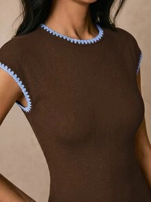 Poéselle 女款復古貝殼刺繡修身度假洋裝 - 棕色 - 查看 3