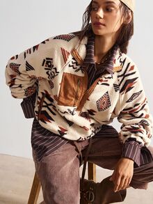 Bohemela Sweatshirt Kasual Wanita Ukuran Besar dengan Motif Geometris, Lengan Panjang Raglan, dan Resleting untuk Musim Dingin. - MultiWarna - View 8