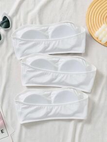 SHEIN Dozemod 童裝青少年女孩簡約舒適加厚防滑抹胸上衣 3件組 - 白色 - 查看 2