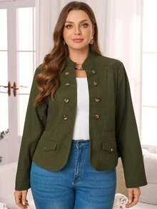 Rosumi Jaket Kasual Serbaguna Wanita Ukuran Besar, Musim Gugur/Dingin - Hijau Tentara - View 1