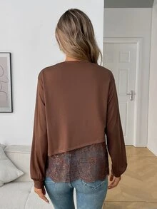 Elyressa Women's Woven Elegant Everyday Autumn T-Shirt - Brown - View 2