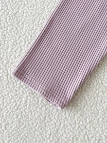 SHEIN 女童大童針織羅紋連帽不對稱下擺T恤與內搭褲2件套 - 粉色 - 查看 6