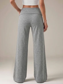 SHEIN Tall 黑色高腰寬腿寬鬆休閒長褲 - 灰色 - 查看 3