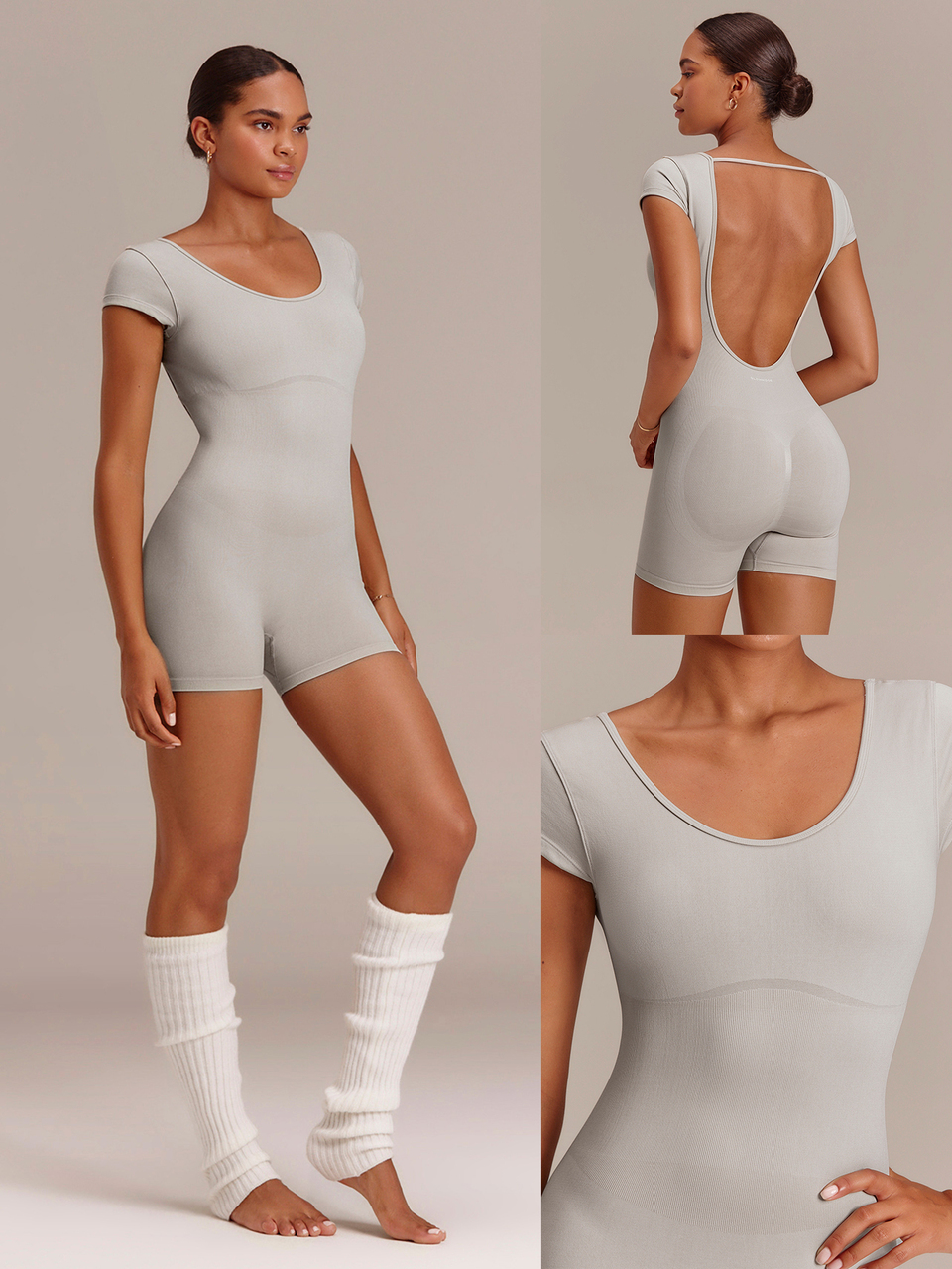 4.3" Second Skin Seamless Confident Glow Open Back Bodysuit With Scrunch Bum & Ribbed Waist Detail Low Impact Yoga Pilates Training Gym Fitness Wear