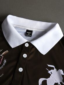 STYNVO 男士夏季休閒字母印花 Polo 衫 - 咖啡棕 - 查看 3