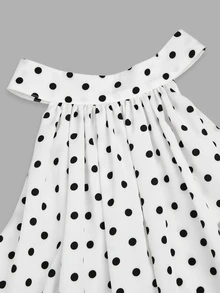 Sweetra Plus Size Halter Neck Polka Dot Sleeveless Flared Blouse - White - View 7