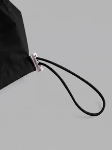 SHEIN ICON Flap Detail Drawstring Side Crop White Shirt - Black - View 3