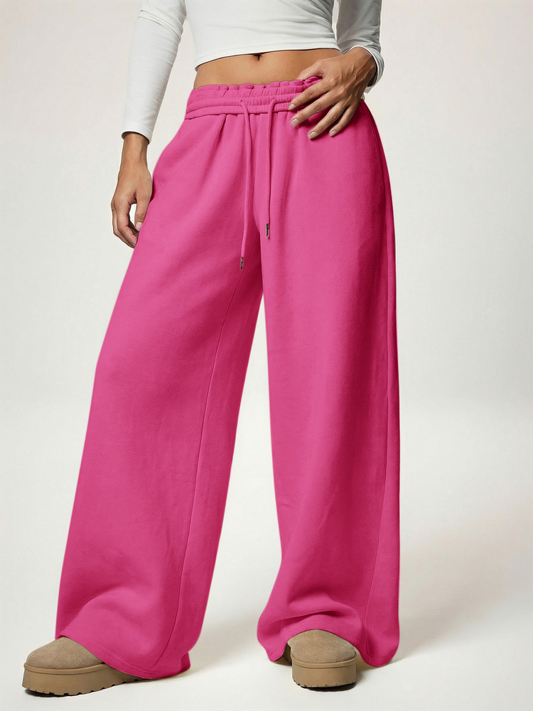 Avantive Autumn/Winter New Thermal Lined Thickened Casual Versatile Slimming Low Waist Elastic Waist Loose Wide Leg Sweatpants - Hot Pink - View 6