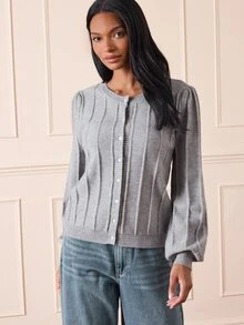 Lilora Sweater Wanita Premium Serbaguna Bergaris Kancing Tunggal, Pakaian Jalanan Musim Gugur, Gaya Kasual Prancis untuk Makan Siang di Kantor, Abu-abu Muda - Grey - View 4