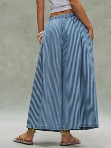 Bohemela Plus Size Loose Casual Patchwork Contrast Color Denim Pants - Blue - View 6