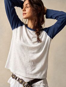 Bohemela Plus Size Women's Colorblock Casual Versatile Long Sleeve T-Shirt For Daily Wear - White - View 4