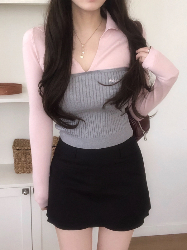 DAZY Women's Colorblock Patchwork Korean Style Autumn/Winter Long Sleeve Girly Versatile Fresh Casual Sweater