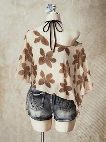 SHEIN ICON Romantic Floral Print Plus Size Mesh Top For Women - Multicolor - View 2