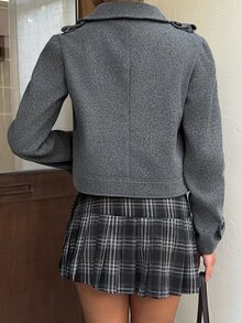 FavEase Women's Wool Double-Breasted Lapel - Grey - View 2