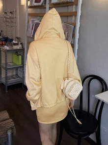 DAZY Women's Hooded Long Sleeve Spring/Summer Korean Style 2 Pieces Set Vacation - Beige - View 2
