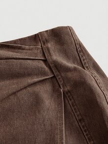 SHEIN MOD 女款百褶不對稱下擺短款休閒牛仔迷你裙 - 棕色 - 查看 4
