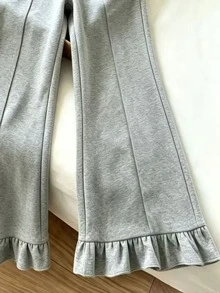 Franclia Women's Solid Color Elastic Waist Ruffle Hem Casual Long Pants - Grey - View 4
